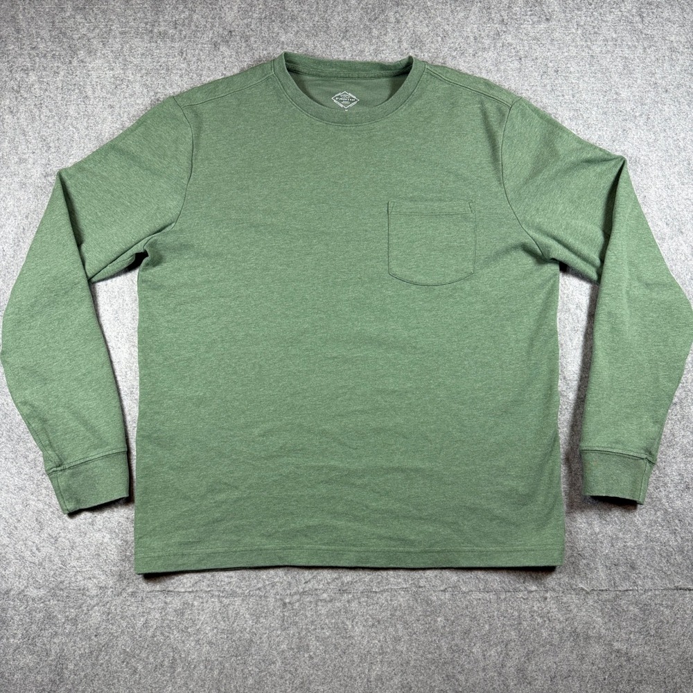 St John's Bay Mens Classic Long Sleeve Pocket T-Shirt Size M Green Heather Tee